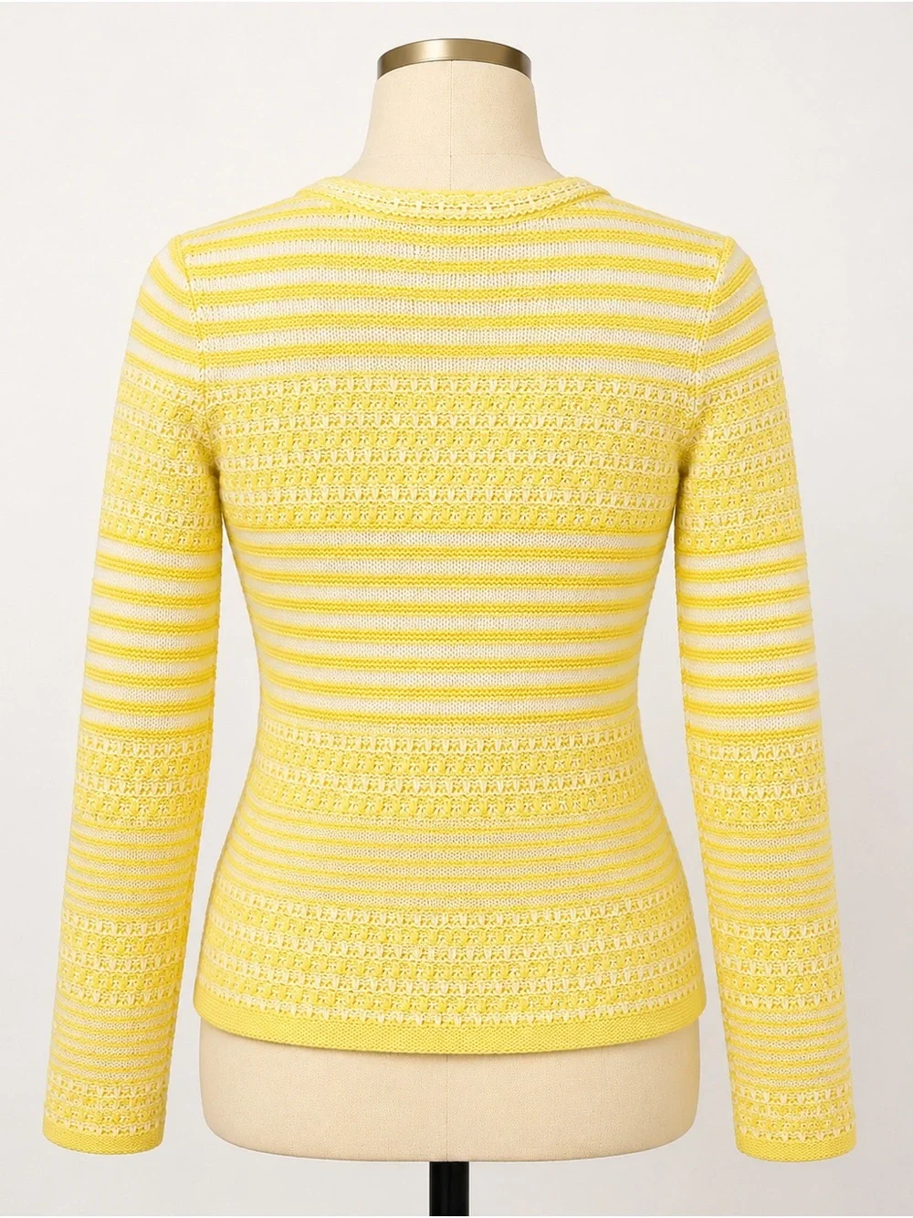 Trina Turk Yellow White Striped Cotton Knit Button-Front Cardigan Sweater Sz S